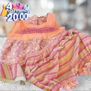 Rabbit Moon ruffled dress. Colorful and playful size 6-9months